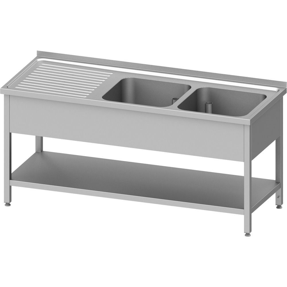 Stalgast Spültisch mit Grundboden 1400x600x850 mm, mit zwei Becken rechts, mit A