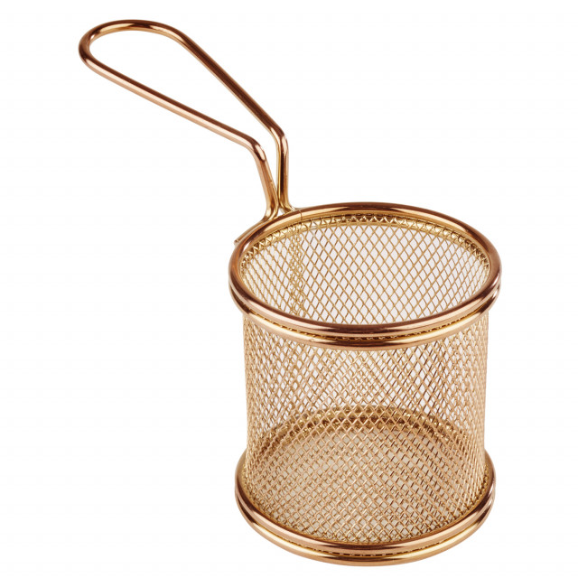 APS Servier-Frittierkorb Ø 8 cm, H: 7,5 cm, Griff 9,5cm, Edelstahl, Gold-Look