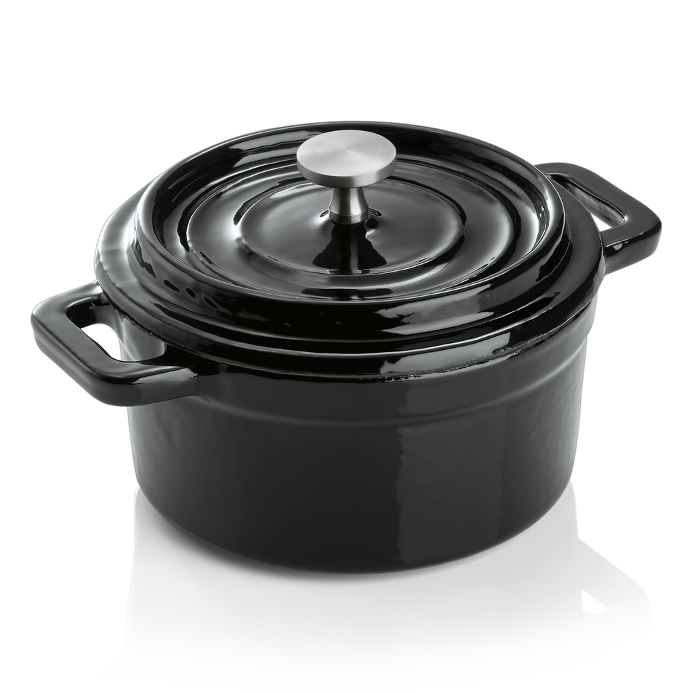 WAS Cocotte, Ø 10 cm, Höhe 6,5 cm, schwarz, Gusseisen, Edelstahl, emailliert
