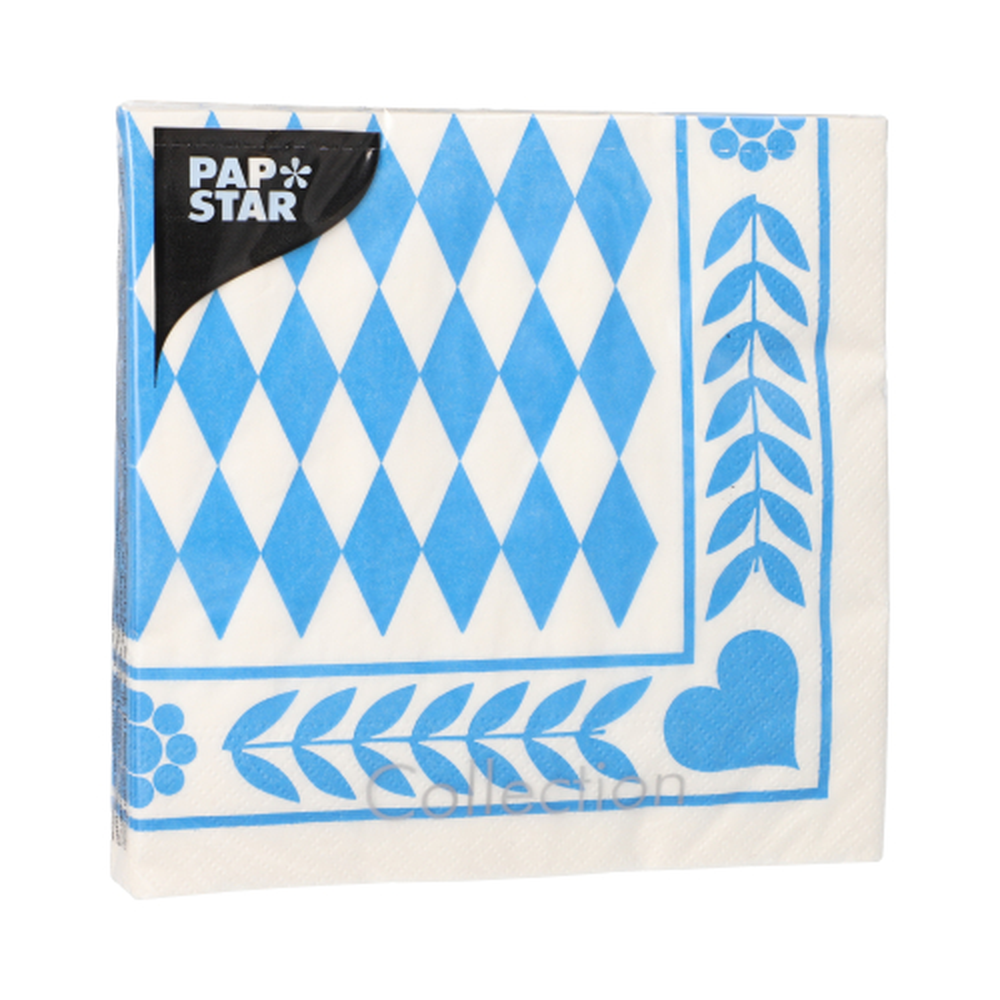 Papstar Servietten, 3-lagig 1/4-Falz 33 cm x 33 cm "Bayrisch Blau"