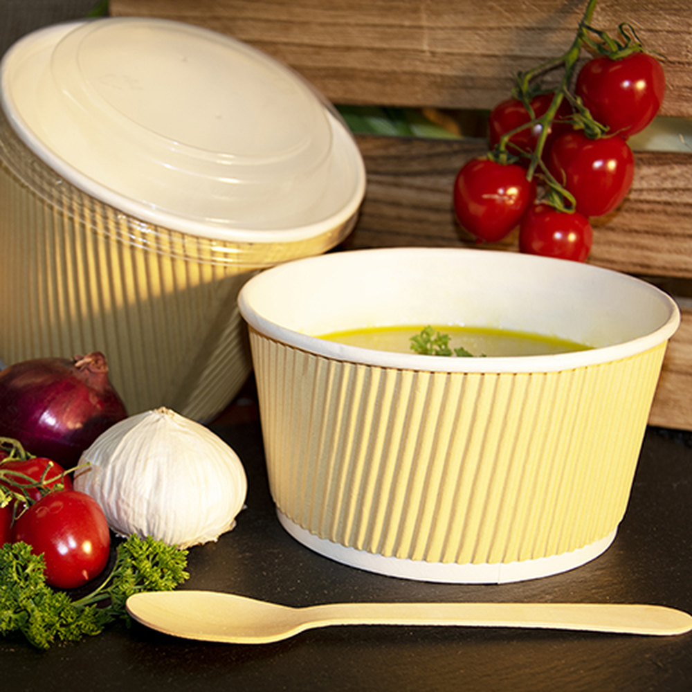 Papstar Suppenbecher, Pappe rund 520 ml Ø 11 cm · 8,4 cm braun/weiss Ripple Wall