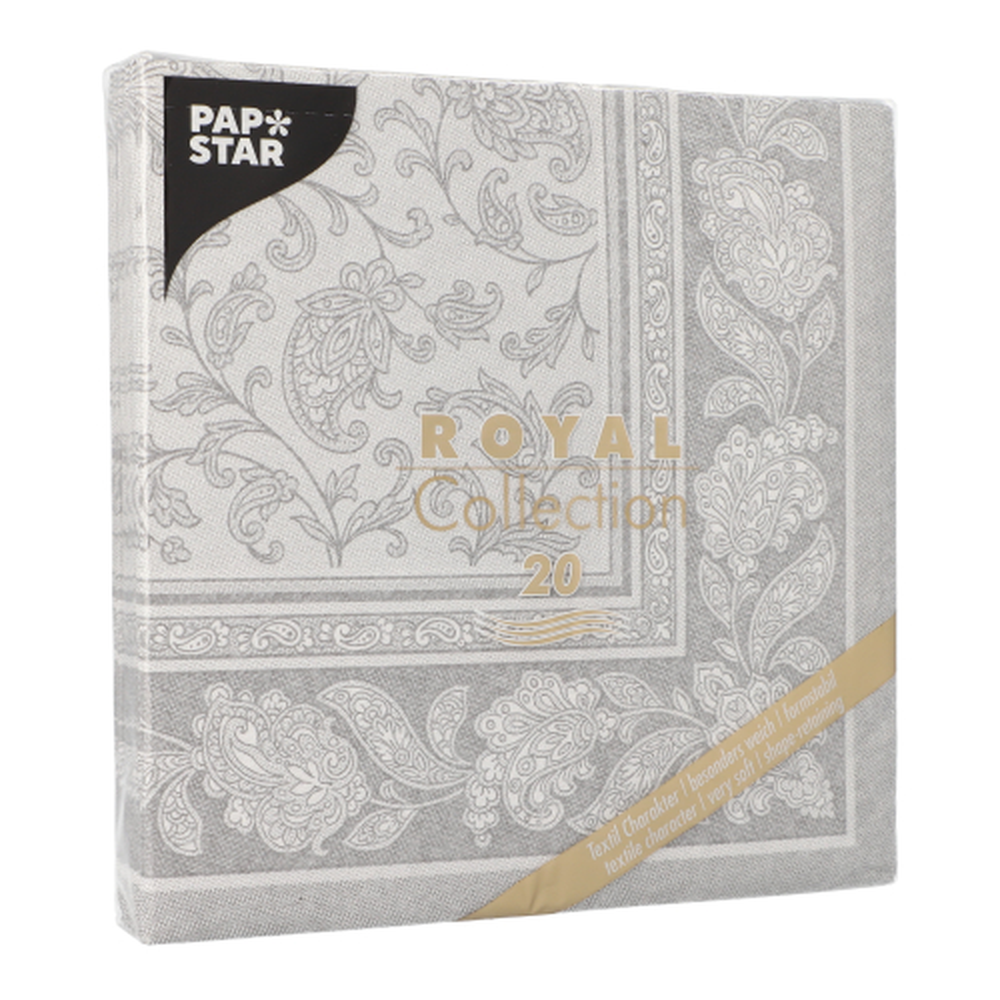 Papstar Servietten "ROYAL Collection" 1/4-Falz 40 cm x 40 cm grau "Ornaments"