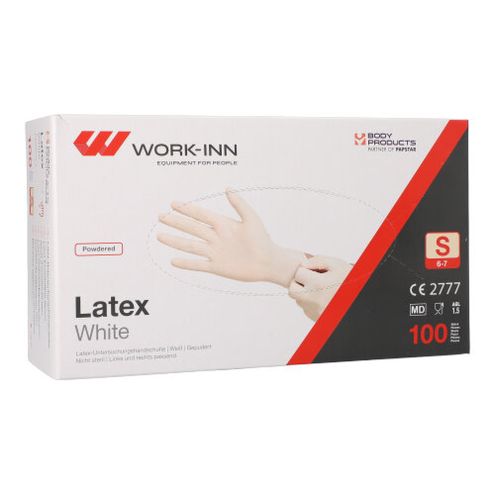 Papstar "WORK-INN" Handschuhe, Latex gepudert "White" weiss - natur Größe: S