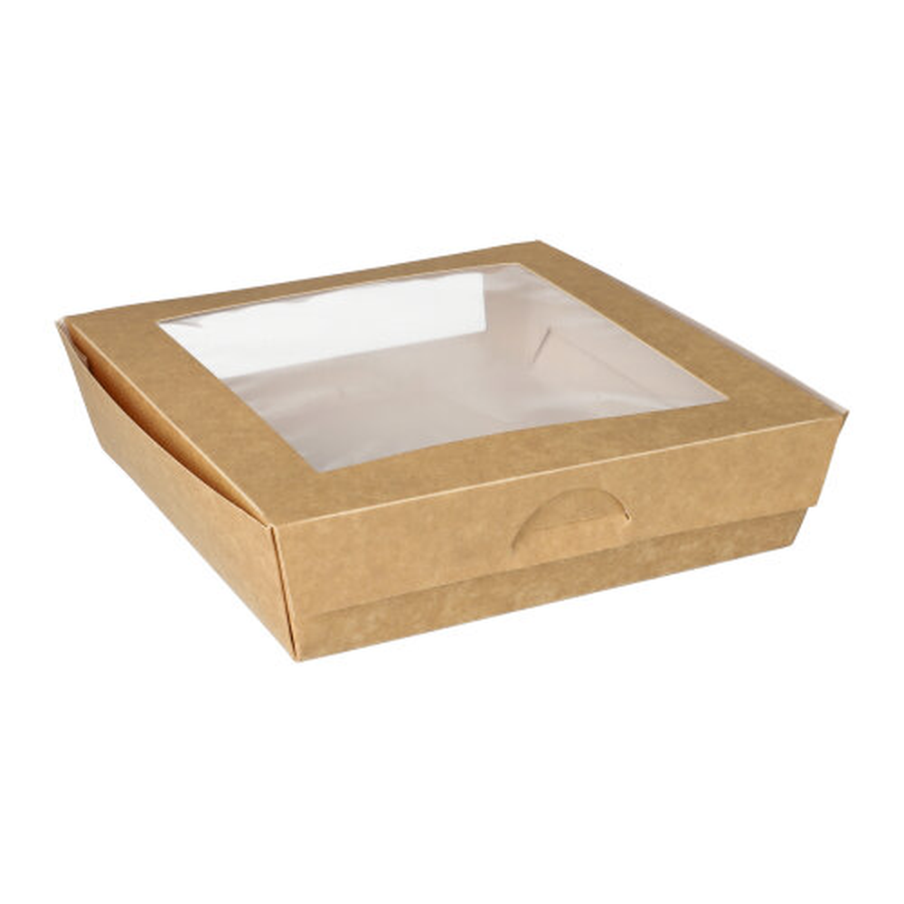 PAPSTAR Feinkostboxen, Pappe mit Sichtfenster aus PLA eckig 1500 ml 19 cm x 1