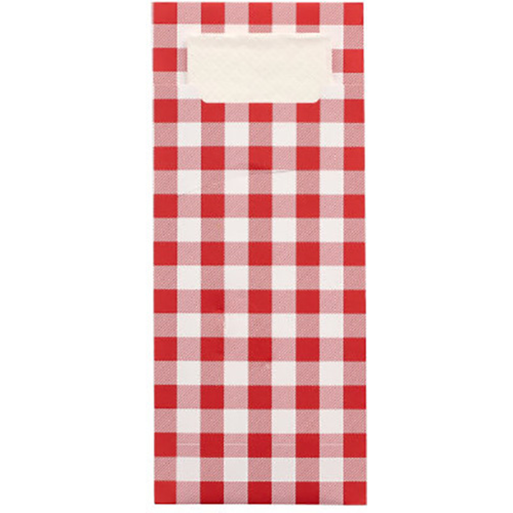Papstar Bestecktaschen 20 cm x 8,5 cm rot "Vichy Karo" inkl. weißer Serviette