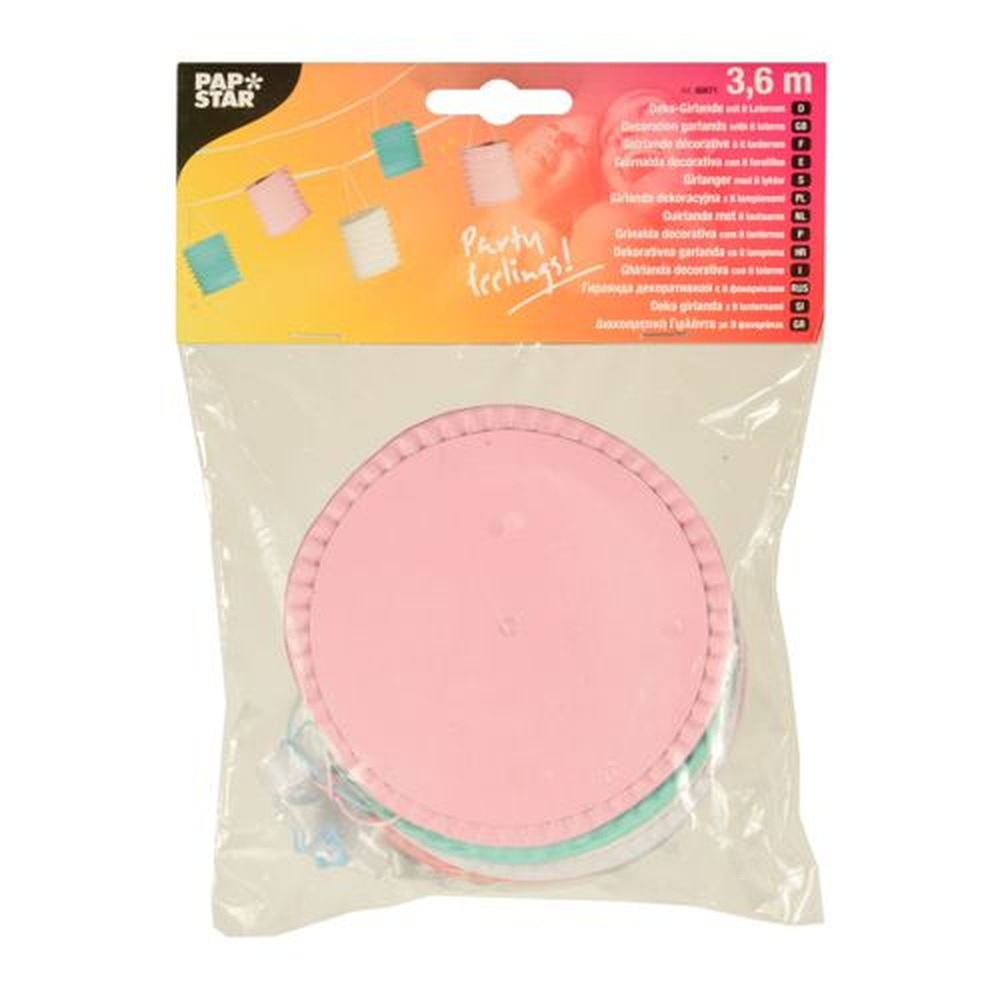 Papstar Deko-Girlande 3,6 m weiss/mint/rosa "Pastel" mit 8 Laternen