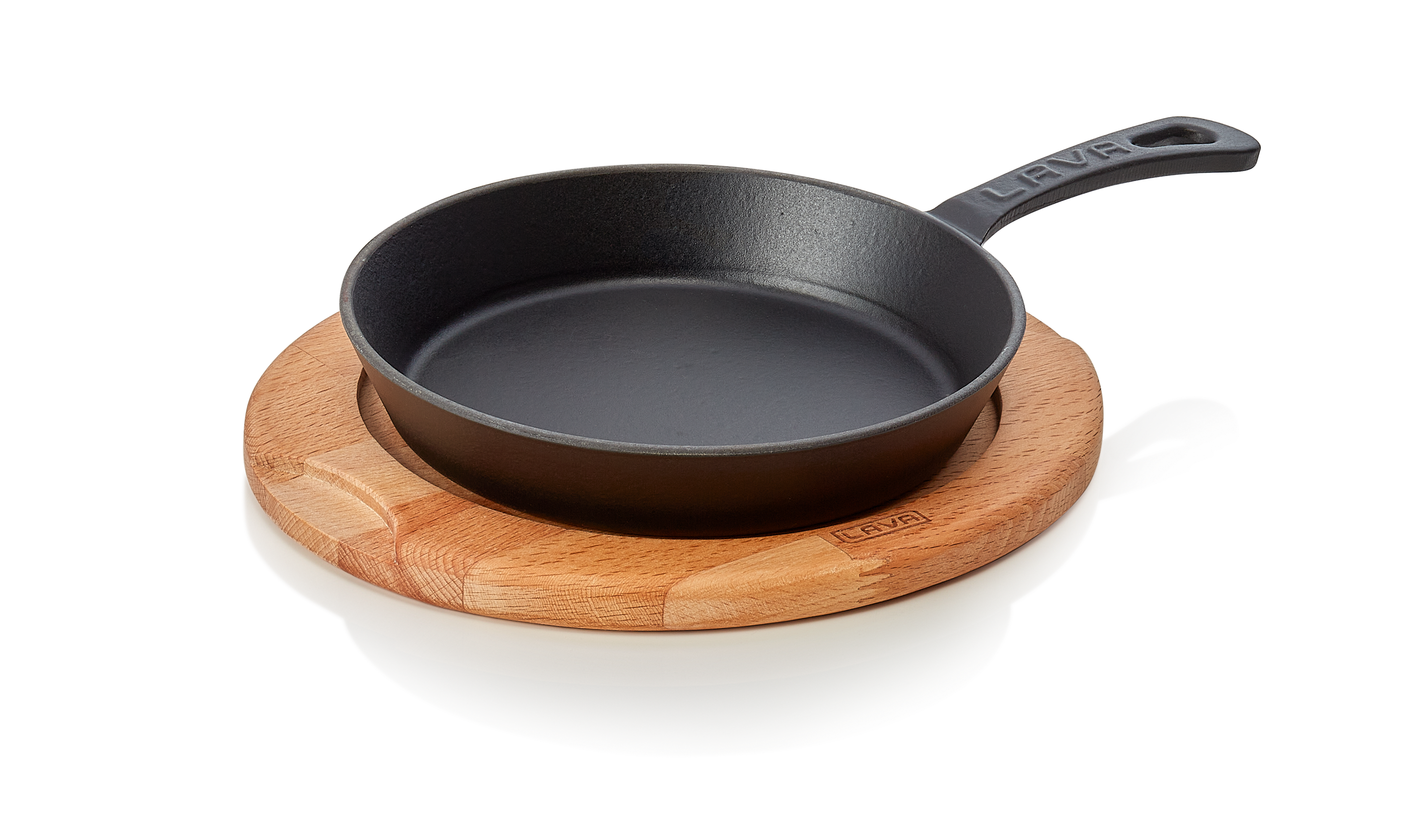 WAS Brat-/Servierpfanne Ø oben 20 cm Höhe 4,0 cm Stiel 13 cm Holz/Gusseisen