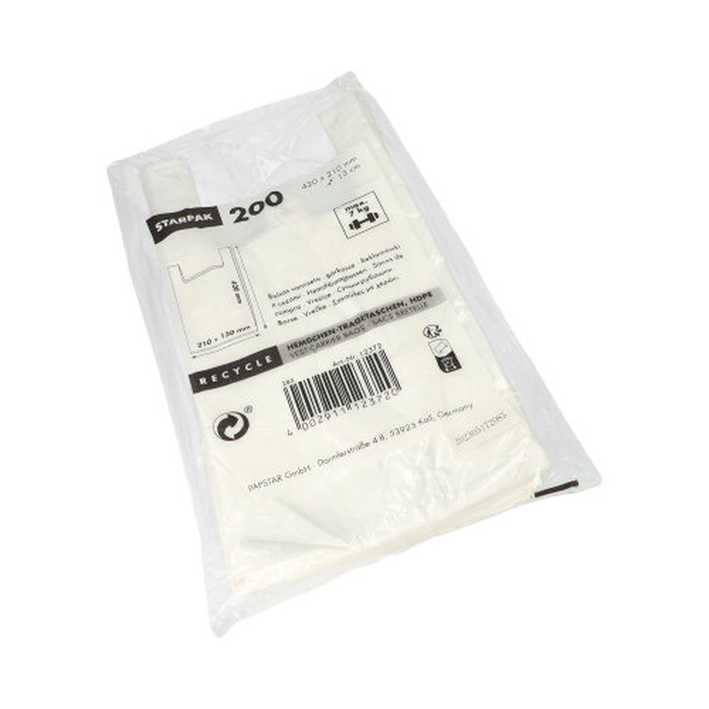 Papstar Hemdchen-Tragetaschen, HDPE 42 cm x 21 cm x 13 cm weiss