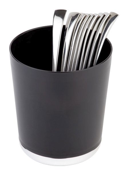 APS Tischreste- / Besteckbehälter Ø 13 cm, H: 15 cm, schwarz mit verchromten Bod