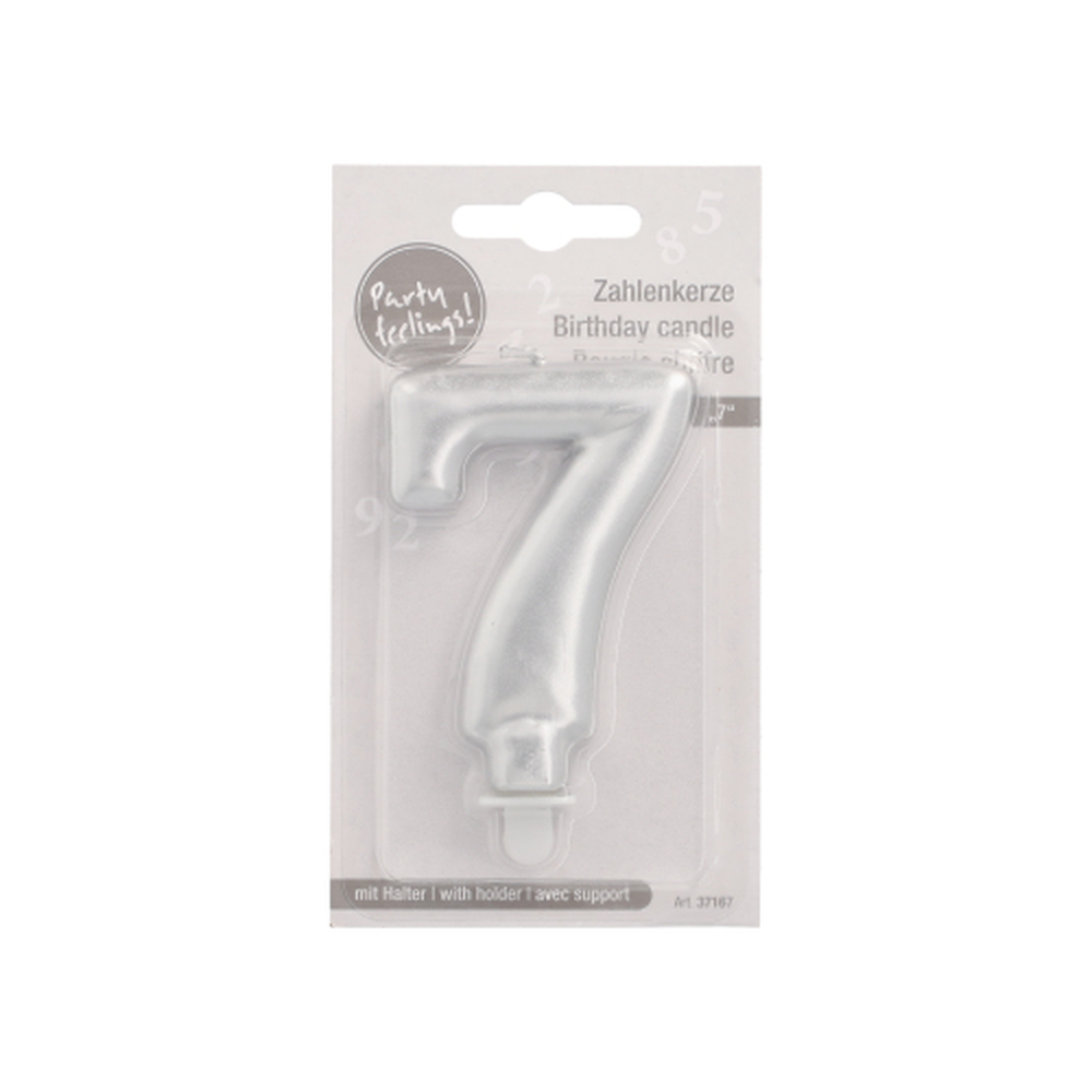 Papstar Zahlenkerze mit Halter 7 cm silber "7"