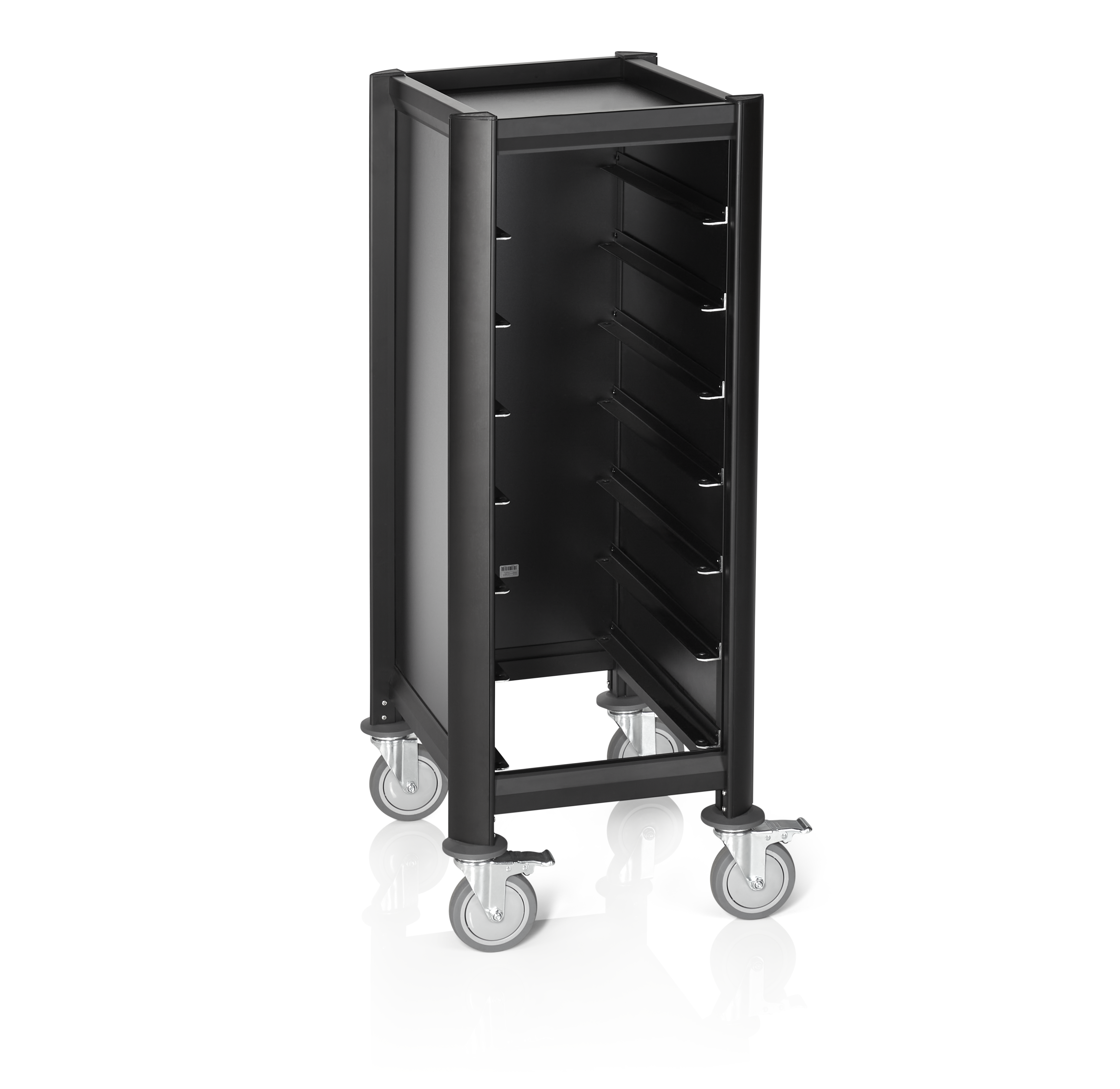 WAS Tablettwagen SINGLE GN 1/1 MENSA BLACK, für 7 Tabletts, schwarz, 60 x 44,5 x