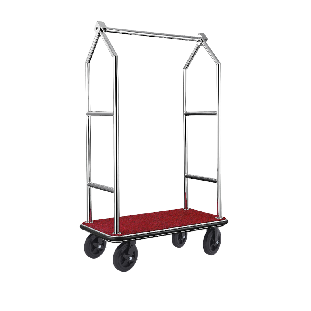 WAS Gepäckwagen VOYAGER, 112 x 65 x 190 cm, gebürstet, roter Teppich, Chromnicke