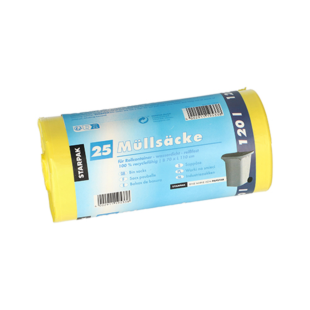 Papstar Müllsäcke, HDPE 120 l 110 cm x 70 cm gelb