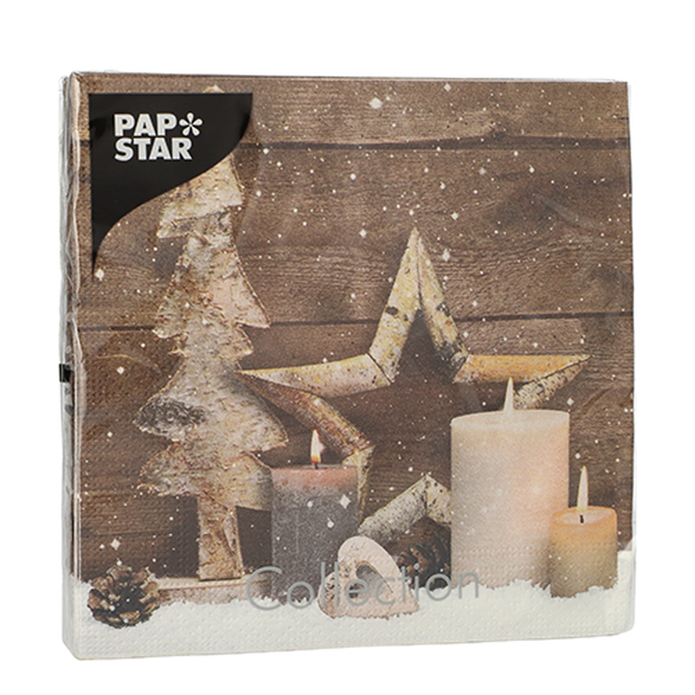 Papstar Servietten, 3-lagig 1/4-Falz 33 cm x 33 cm "Candles and Stars"