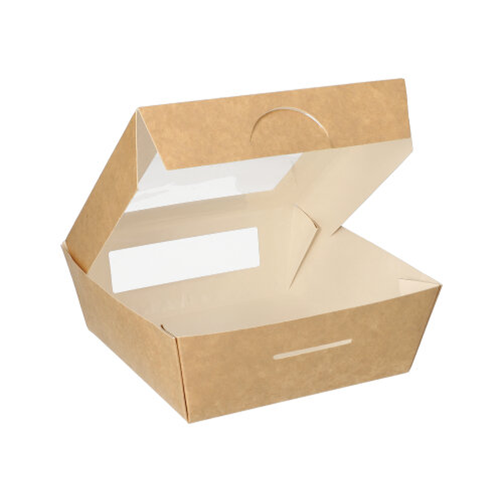 PAPSTAR Feinkostboxen, Pappe mit Sichtfenster aus PLA eckig 750 ml 14 cm x 14