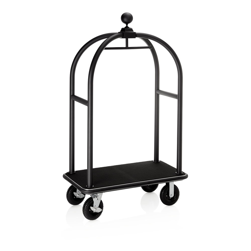 WAS Gepäckwagen DRIFT, 112 x 60 x 191 cm, schwarz, schwarzer Teppich, Chromnicke
