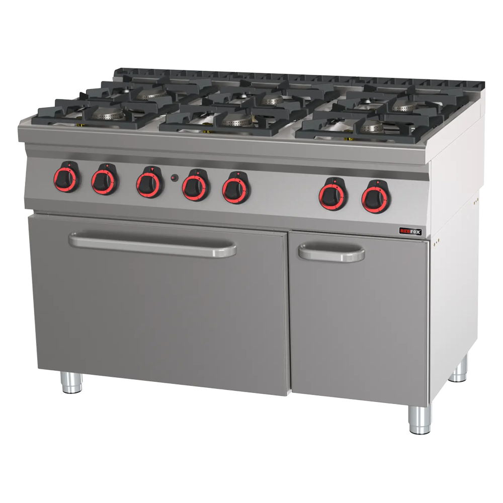 RM Gastro Gasherd mit statischem Gasbackofen GN 2/1 - 6x Brenner / REDFOX - SPT