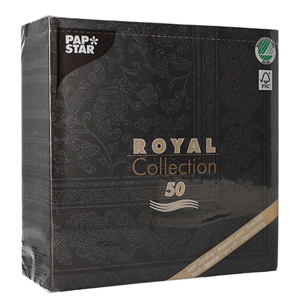 Papstar Servietten "ROYAL Collection" 1/4-Falz 40 cm x 40 cm schwarz "Ornaments"