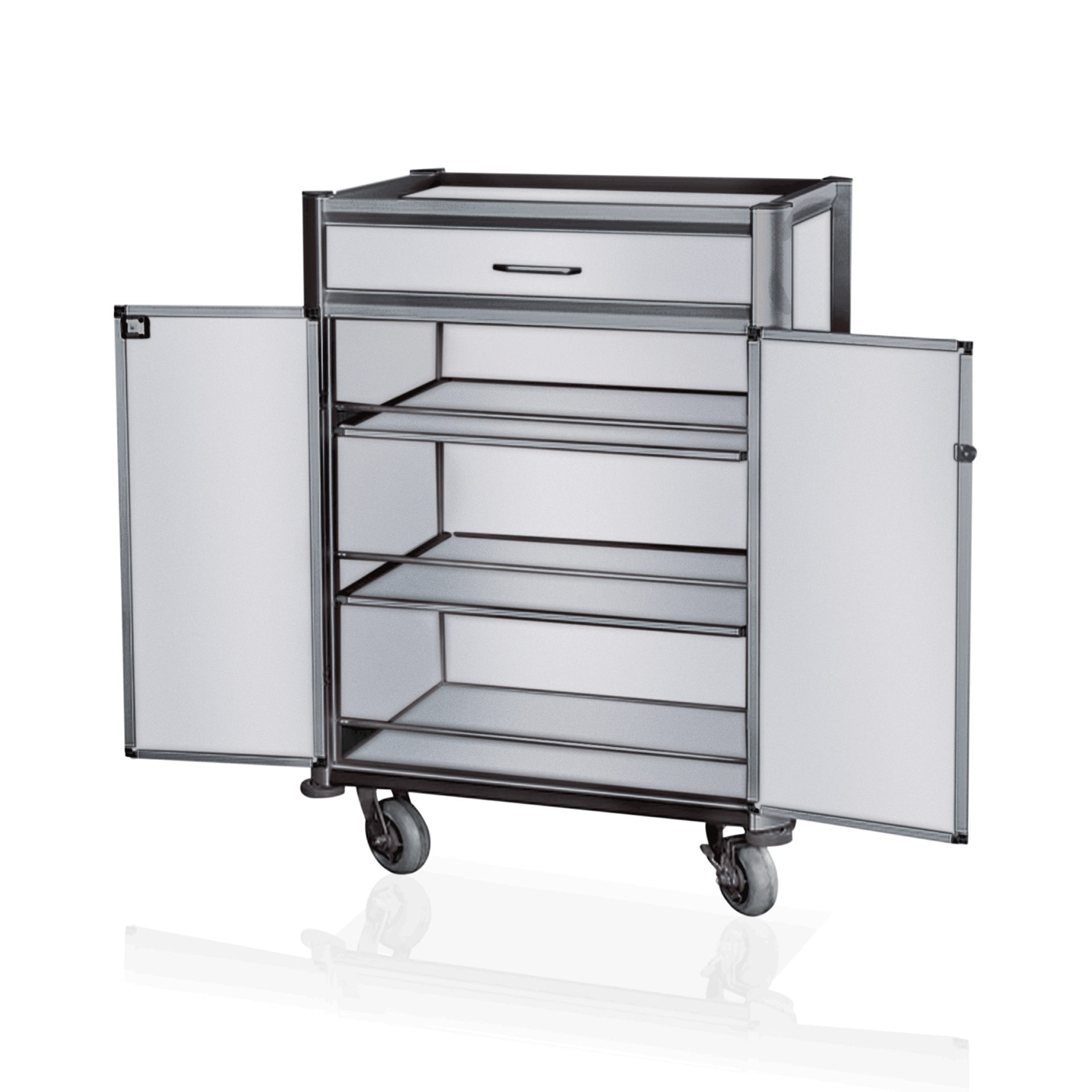 WAS Minibar Servicetrolley, 85 x 60 x 135 cm, weiß, dunkle Kanten, Aluminium, MD