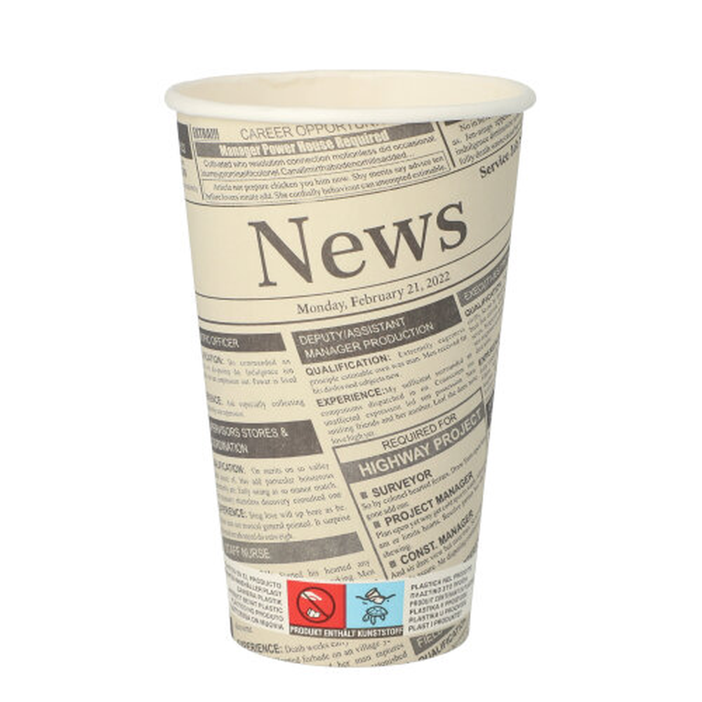 Papstar Trinkbecher, Pappe "To Go" 0,4 l Ø 9 cm · 13,9 cm "Newsprint"