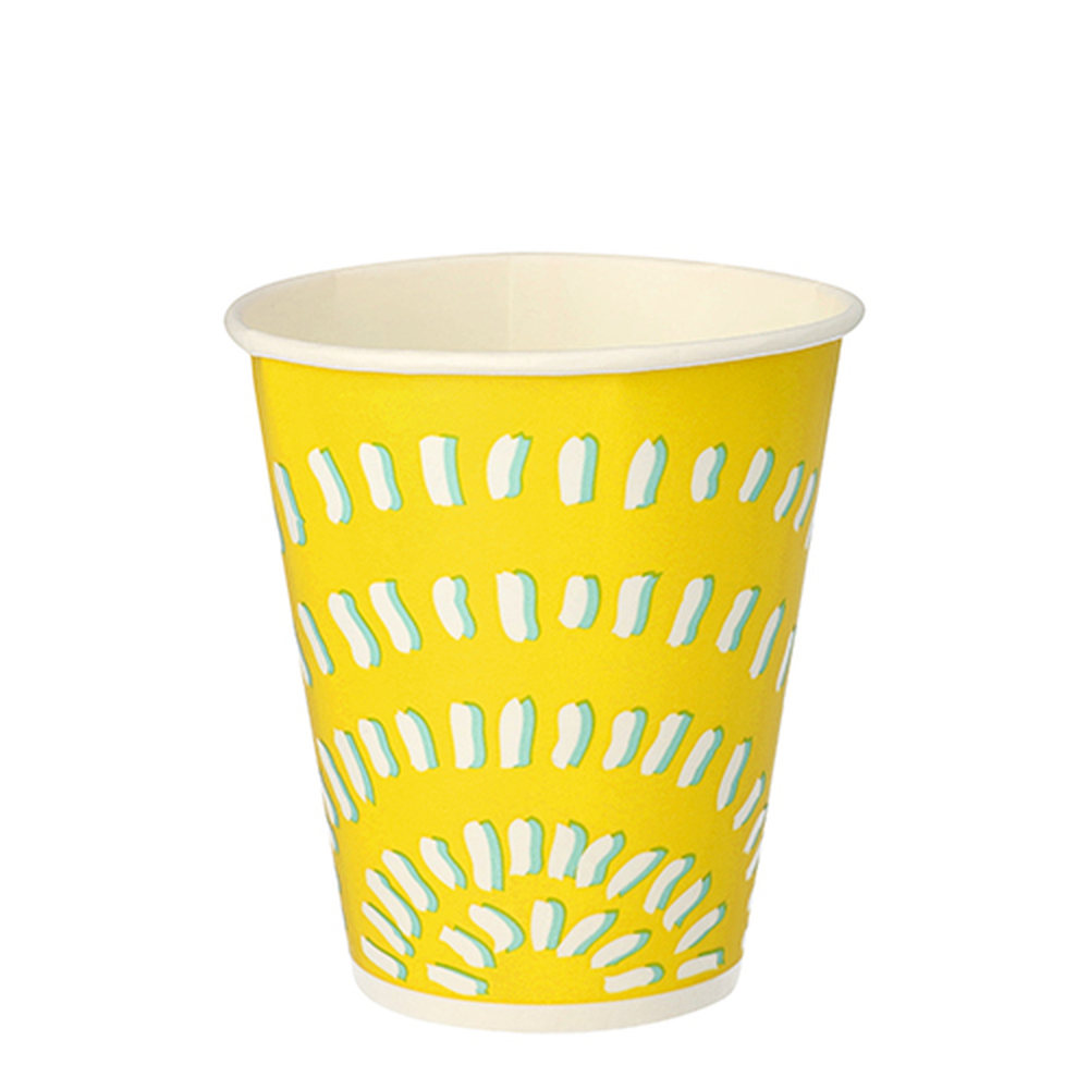 Papstar Trinkbecher für Kaltgetränke, Pappe 0,3 l Ø 8,97 cm · 10 cm gelb "Rays"