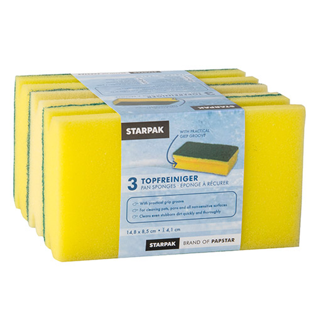 PAPSTAR Topfreiniger, Schwamm Jumbo eckig 4,1 cm x 14,8 cm x 8,5 cm gelb/grün