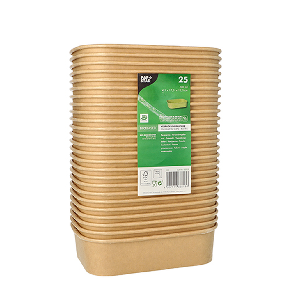 PAPSTAR Verpackungsbecher, Pappe rechteckig 500 ml 4,1 cm x 17,3 cm x 12,3 cm