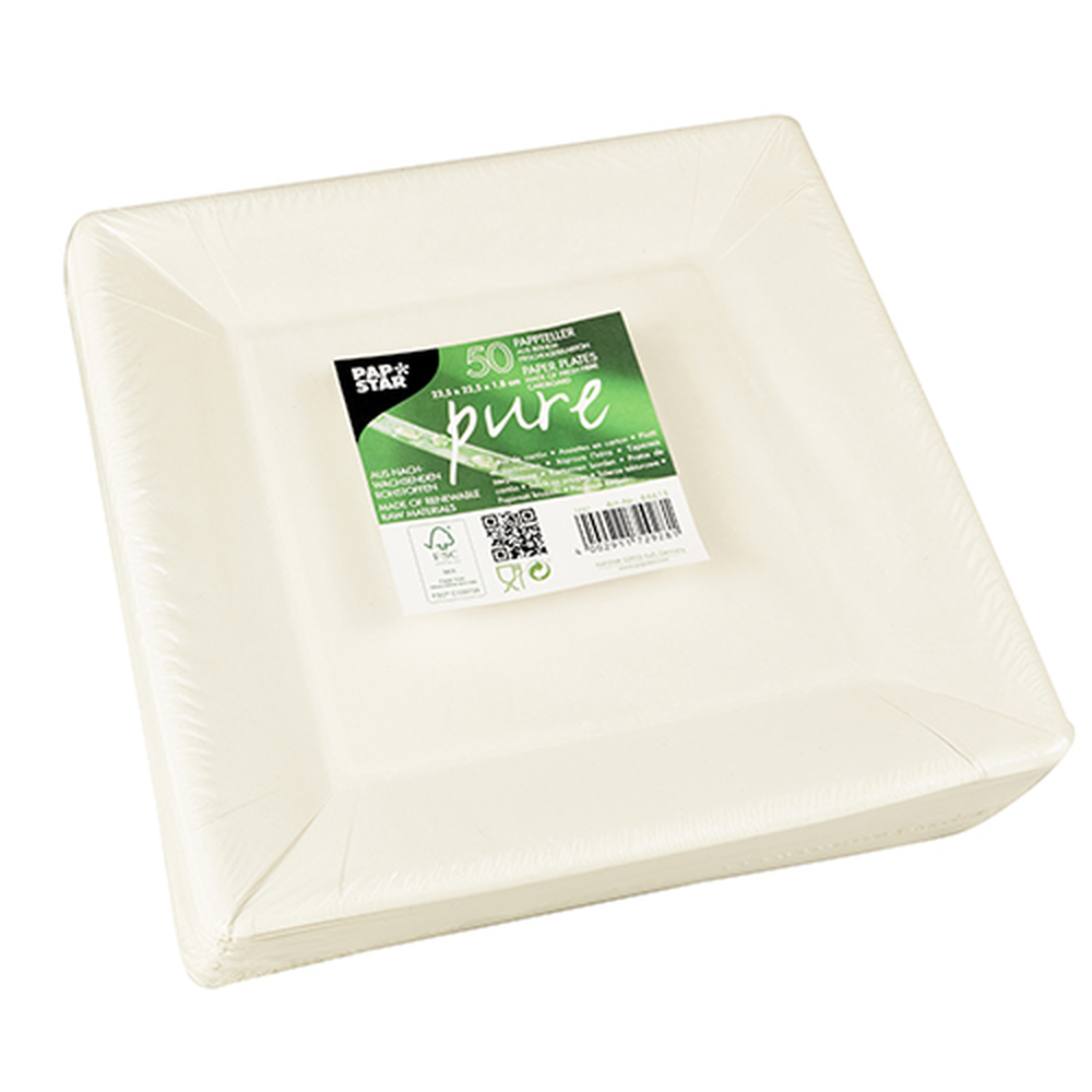 Papstar Teller, Pappe "pure" eckig 22,5 cm x 22,5 cm x 1,8 cm weiss