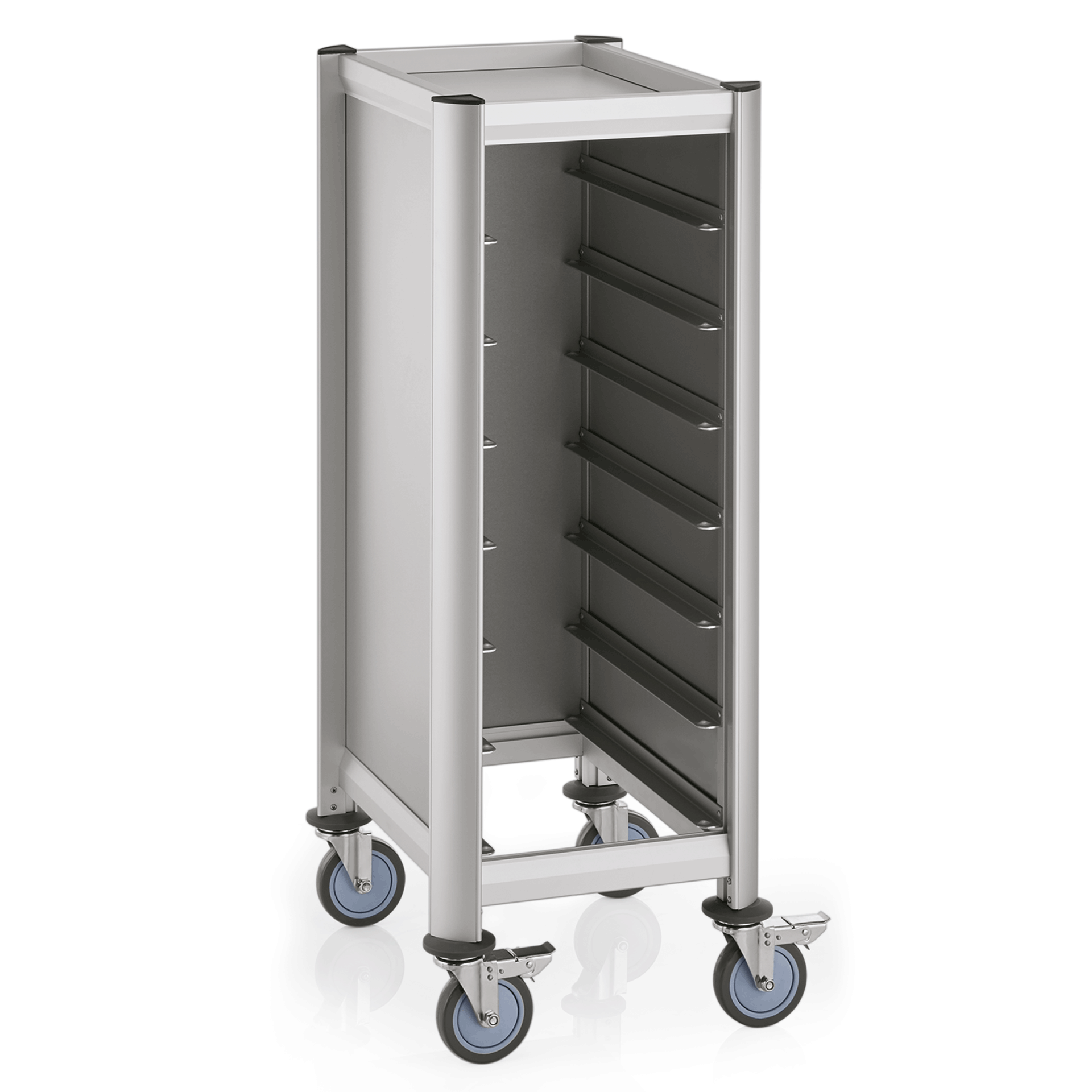 WAS Tablettwagen SINGLE GN 1/1 MENSA, für 7 Tabletts, silber, 60,5 x 44,5 x 125 