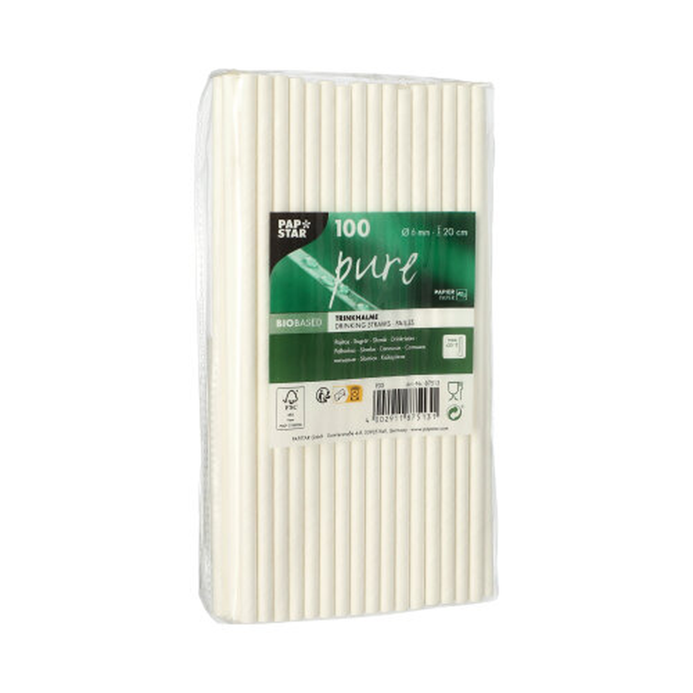 Papstar Trinkhalme, Papier "pure" Ø 6 mm · 20 cm weiss