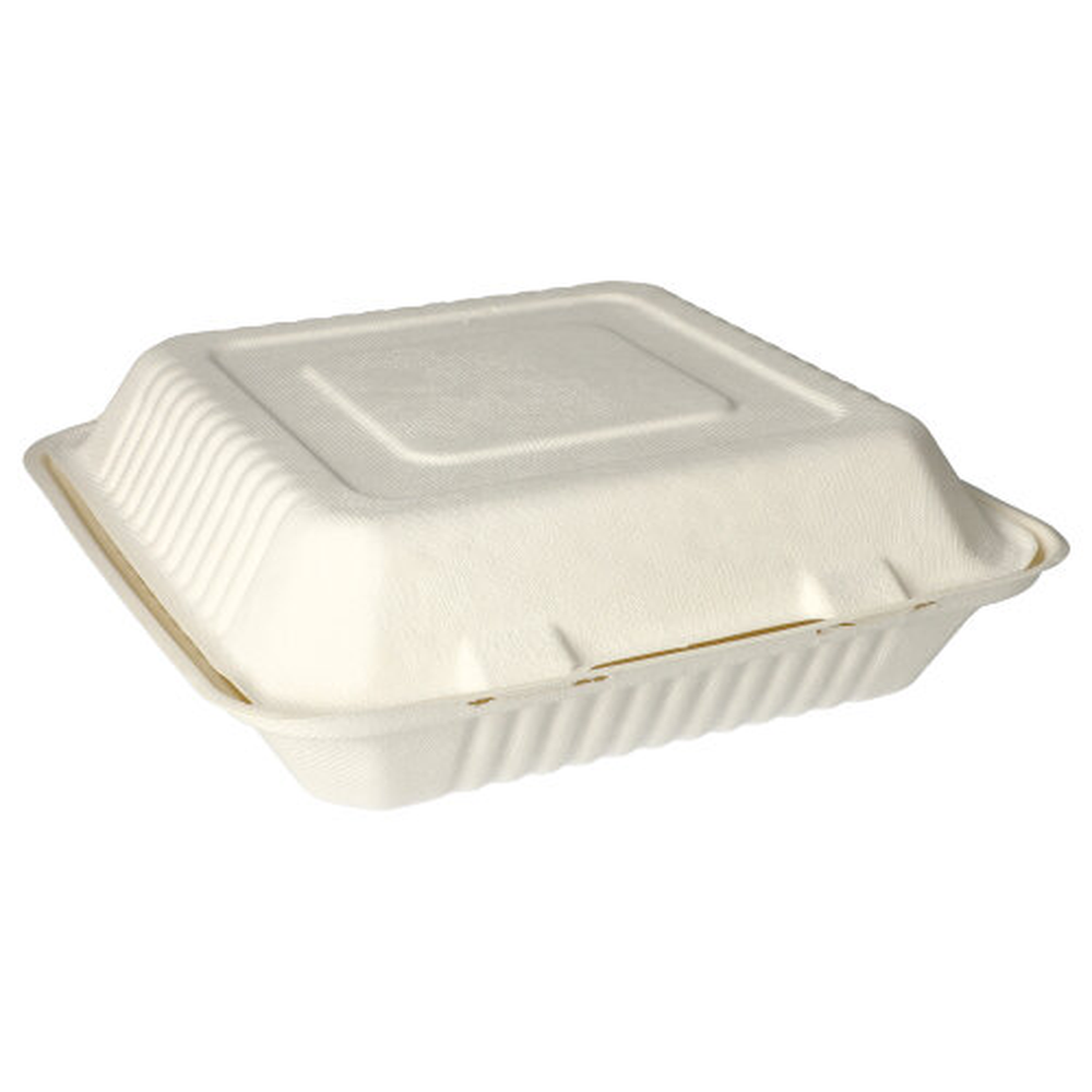 Papstar Menüboxen, Zuckerrohr "pure" ungeteilt 8 cm x 25,5 cm x 25,5 cm