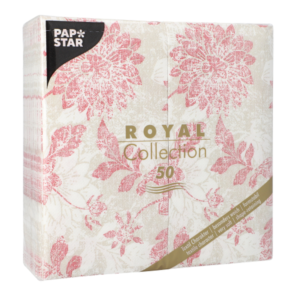Papstar Servietten "ROYAL Collection" 1/8-Falz 40 cm x 40 cm bordeaux "Flowers"