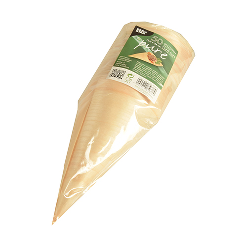 Papstar Fingerfood - Spitztüten, Holz "pure" Ø 12,5 cm · 24 cm