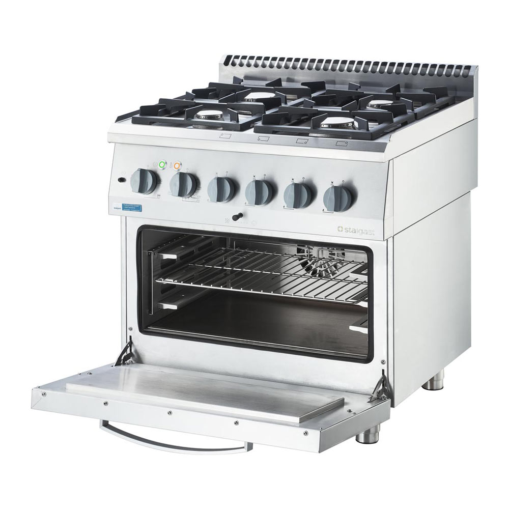 Stalgast Gasherd ECO 4 Brenner mit Elektro-Heißluftofen (600 x 400 mm / GN 1/1) 