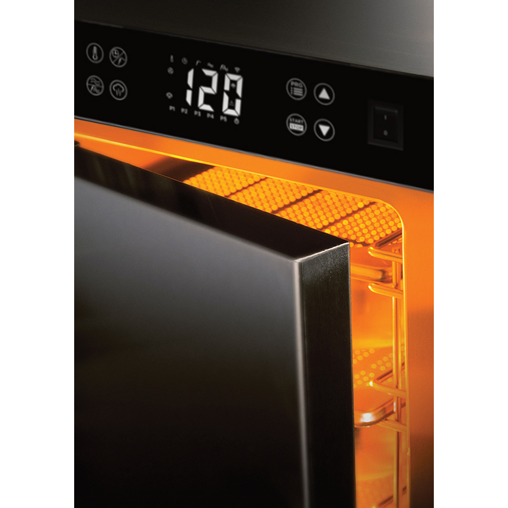 Backofen, Elektronische Anzeige, Orange Innenraum, Grillrost, Bedienfeld
