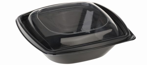 Pacovis Salatschale PLA 480ml schwarz, 126x126x87mm m.Deckel transp.