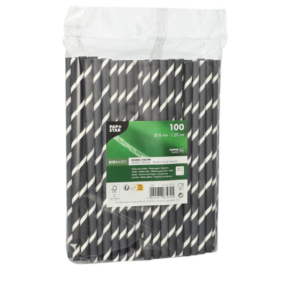 Papstar Shake-Halme, Papier Ø 8 mm · 20 cm schwarz/weiss "Stripes"