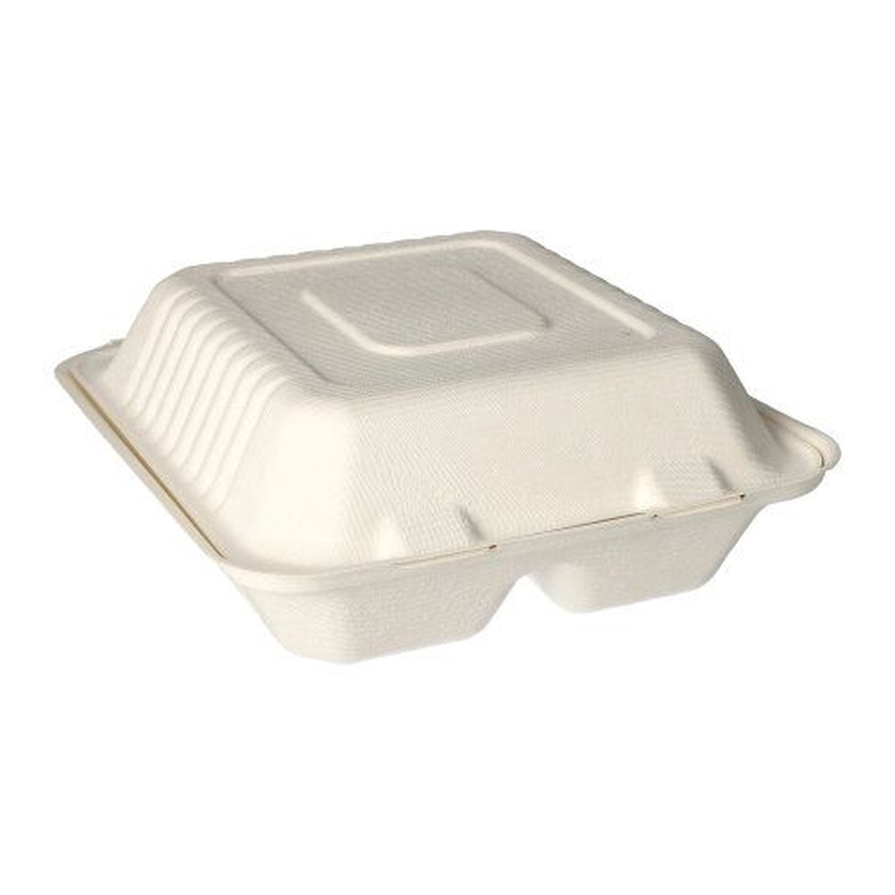 Papstar Menüboxen, Zuckerrohr "pure" 2-geteilt 7,7 cm x 20 cm x 22 cm weiss