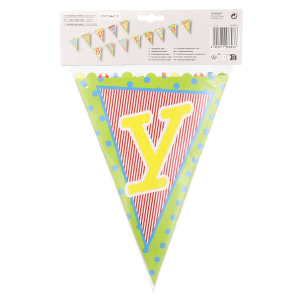 Papstar Wimpelkette, Papier 4 m "Happy Birthday" lackiert
