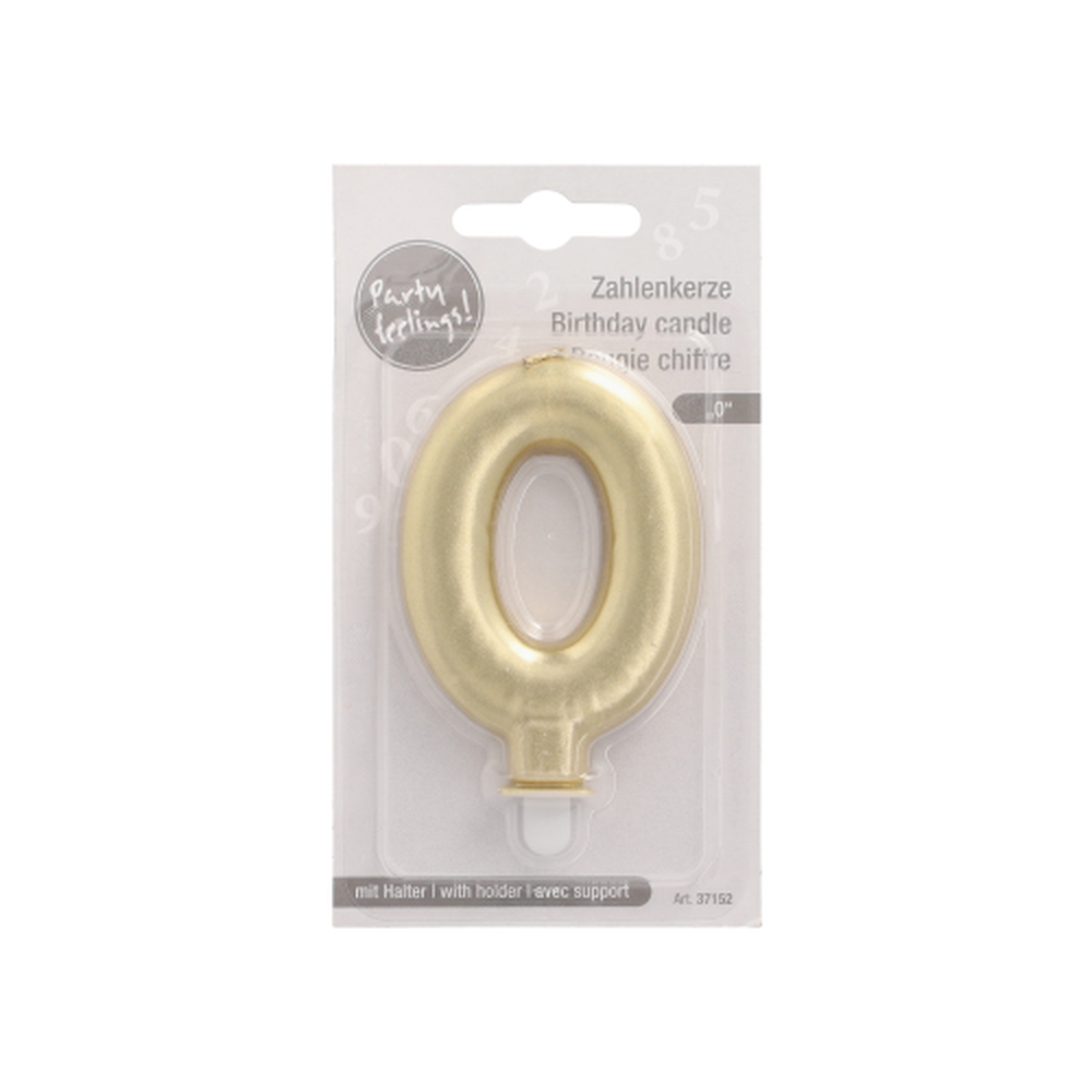 Papstar Zahlenkerze mit Halter 7 cm gold "0"