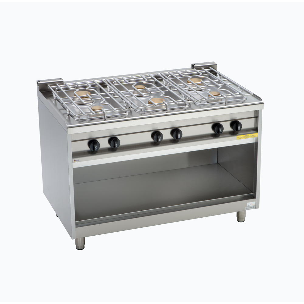 EKU Gasherd POWERBURNER 6 Kochstellen vorne und hinten offen