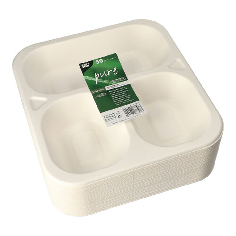PAPSTAR Siegelschalen Zuckerrohr 3-geteilt 1350 ml 4,2 cm x 24,5 cm x 26,5 cm