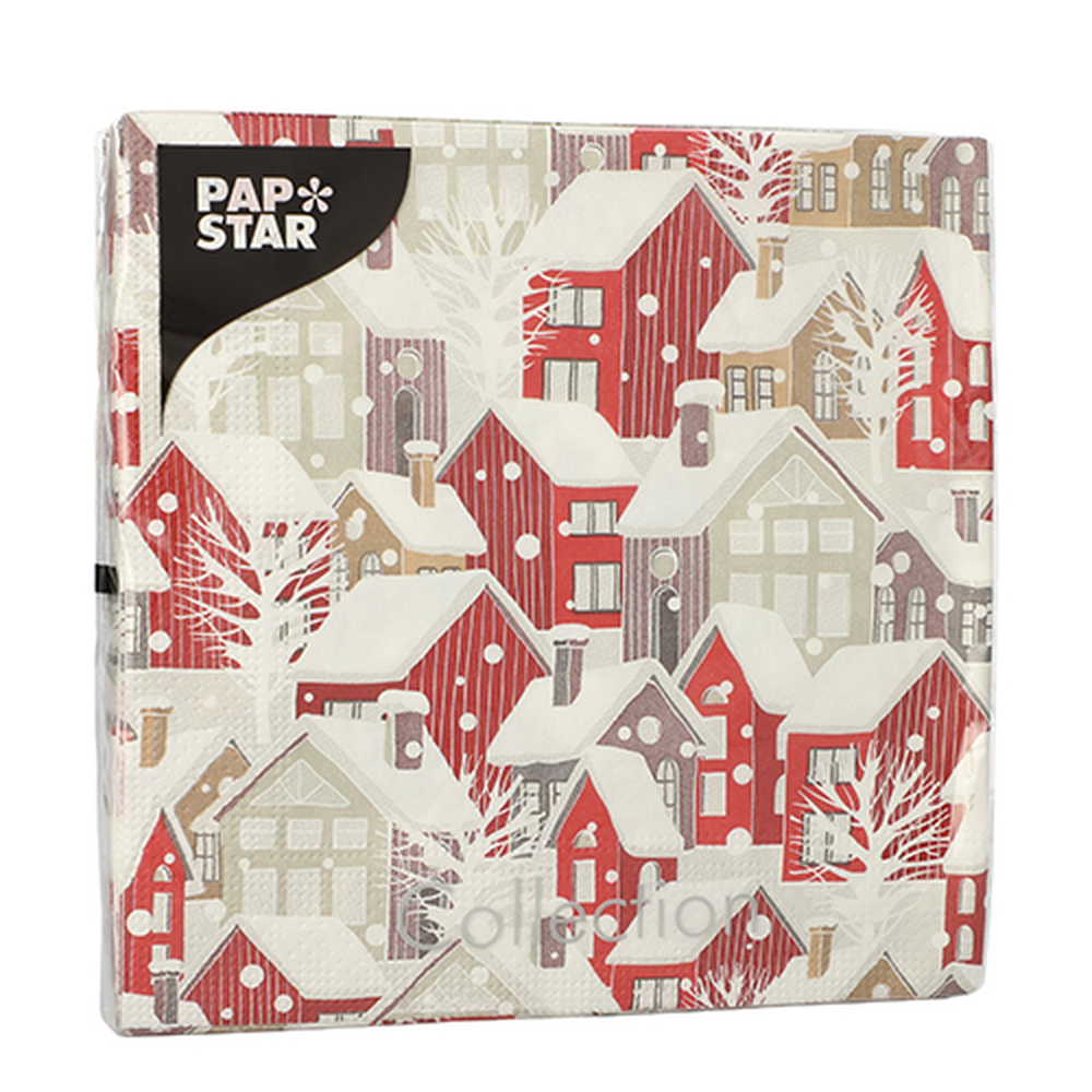 Papstar Servietten, 3-lagig 1/4-Falz 33 cm x 33 cm "Village"
