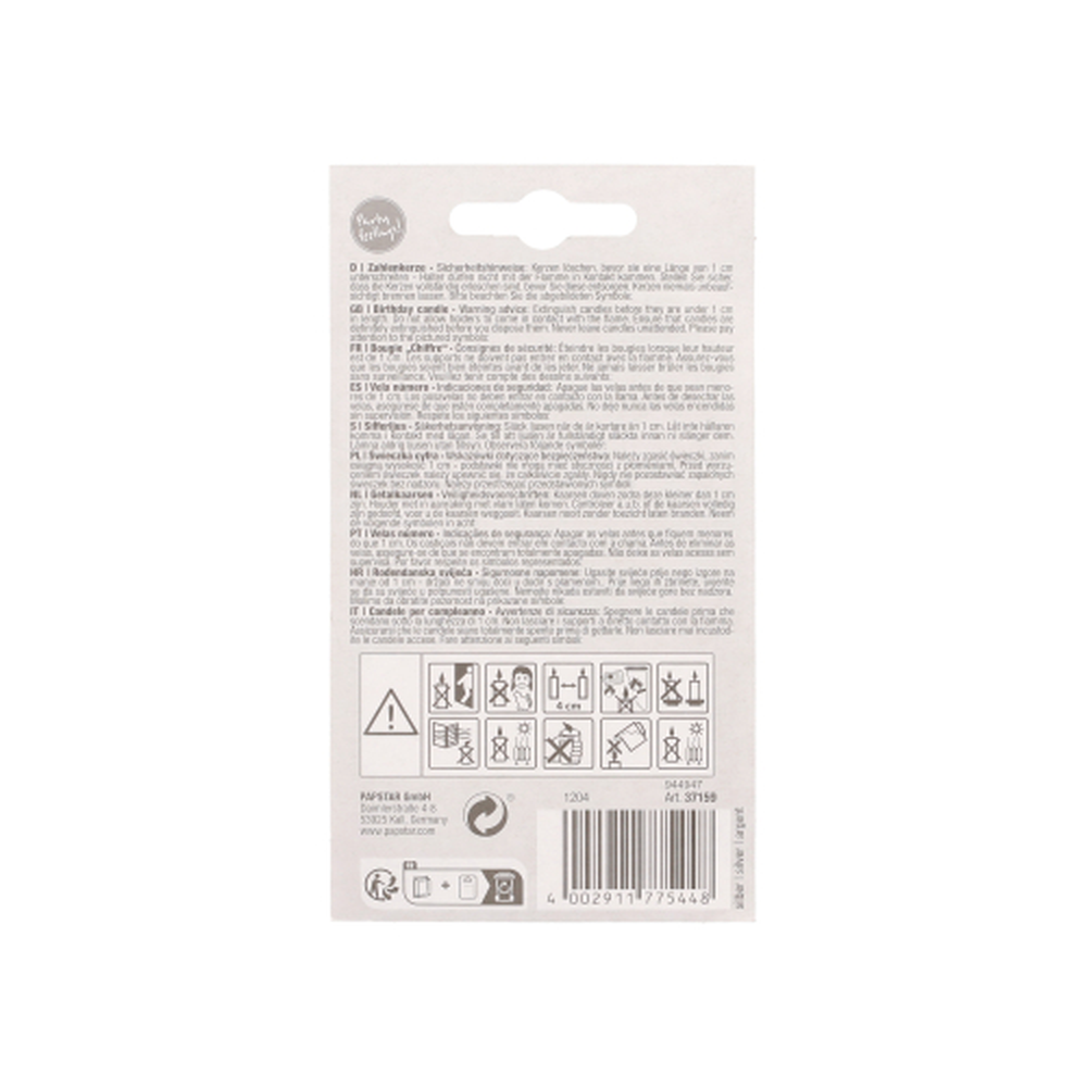 Papstar Zahlenkerze mit Halter 7 cm silber "3"
