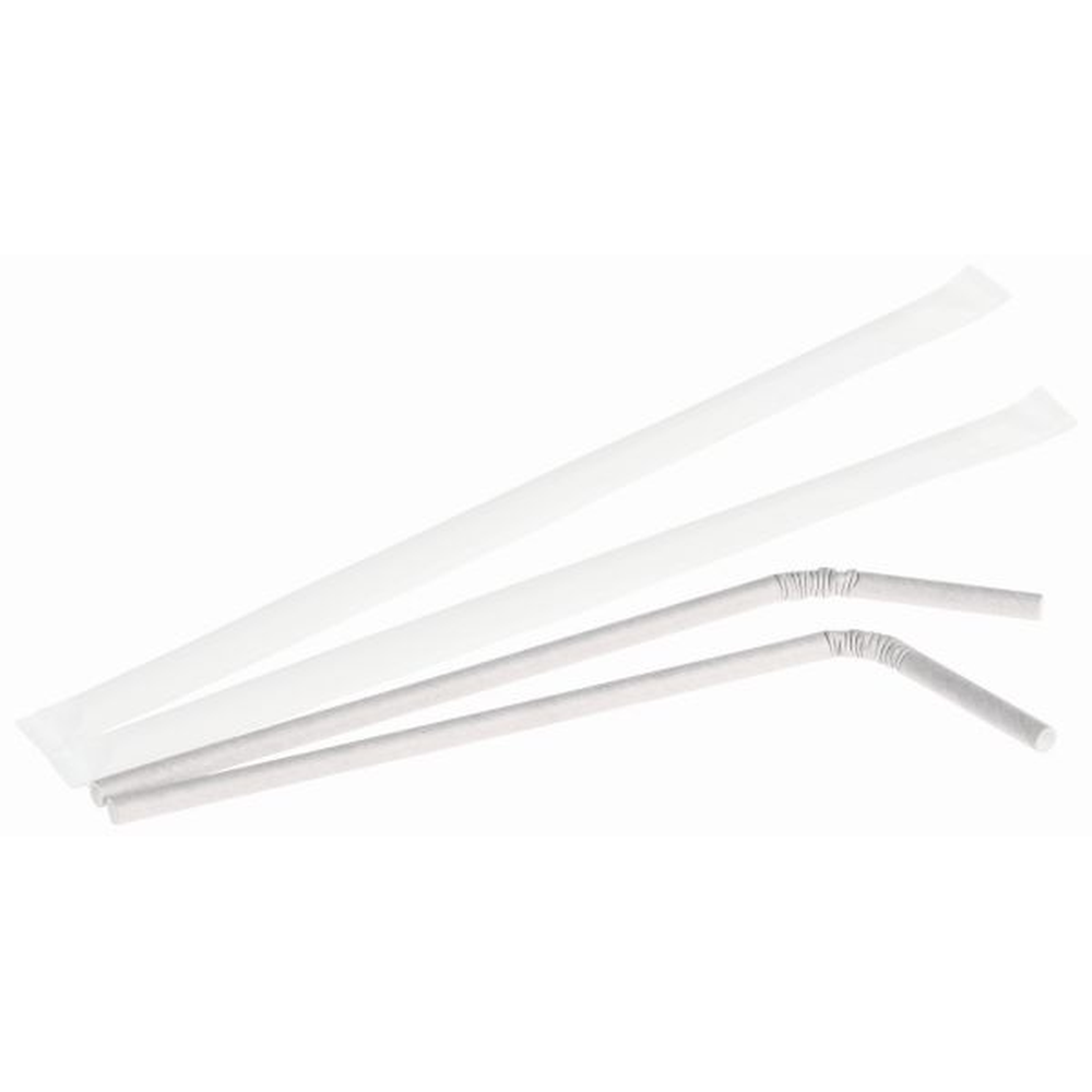 Pacovis Trinkhalm Papier Ø6x240mm, weiss, mit Knick, gehülst