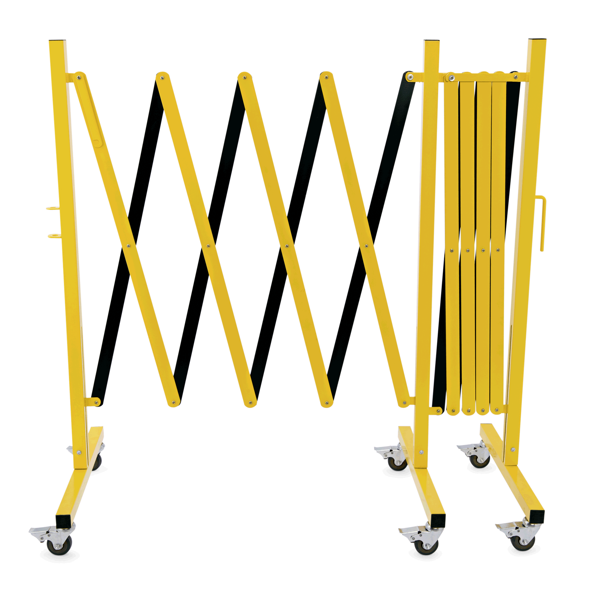 WAS Mobile Scherenspere mit 6 Rollen, 400 x 100 cm, gelb/schwarz, Aluminium