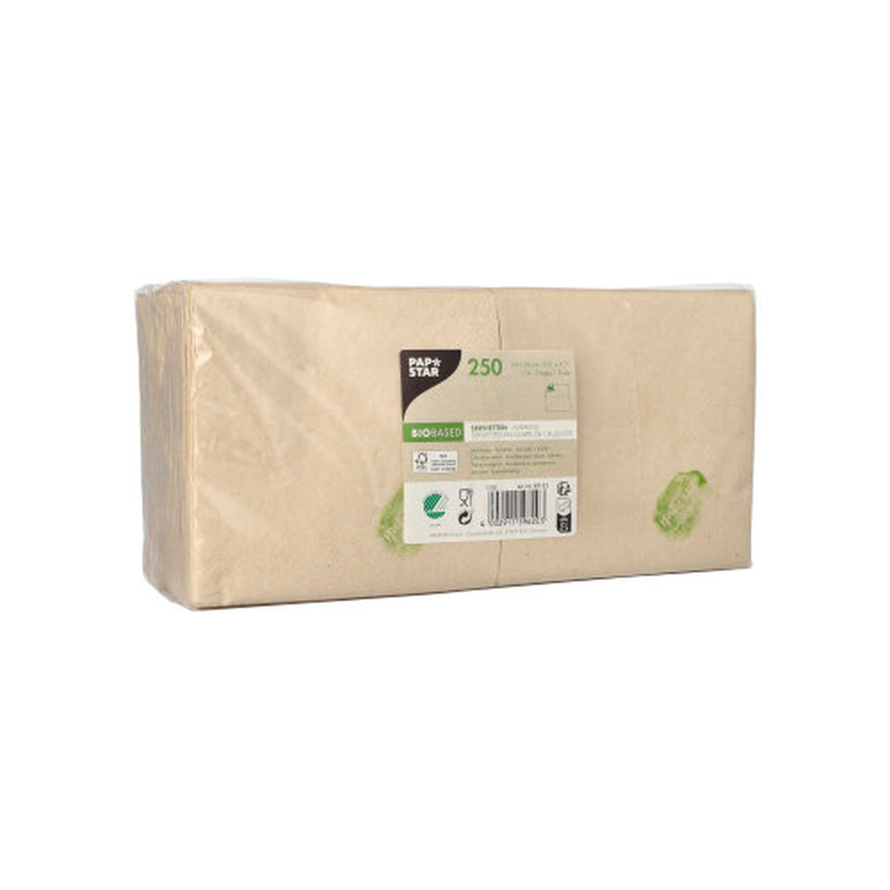 Papstar Servietten, 2-lagig 1/4-Falz 24 cm x 24 cm natur ungebleicht