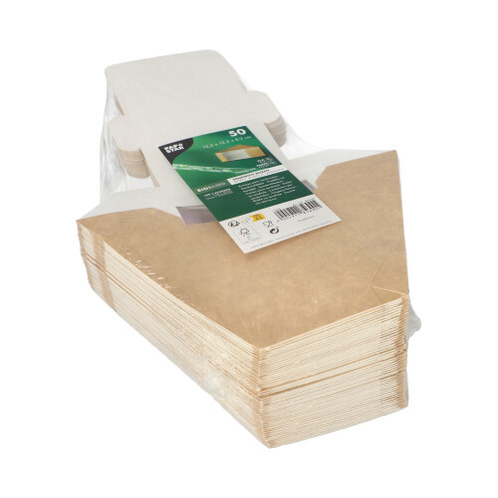 PAPSTAR Sandwichboxen, Pappe mit Sichtfenster aus PLA 12,3 cm x 12,3 cm x 8,2