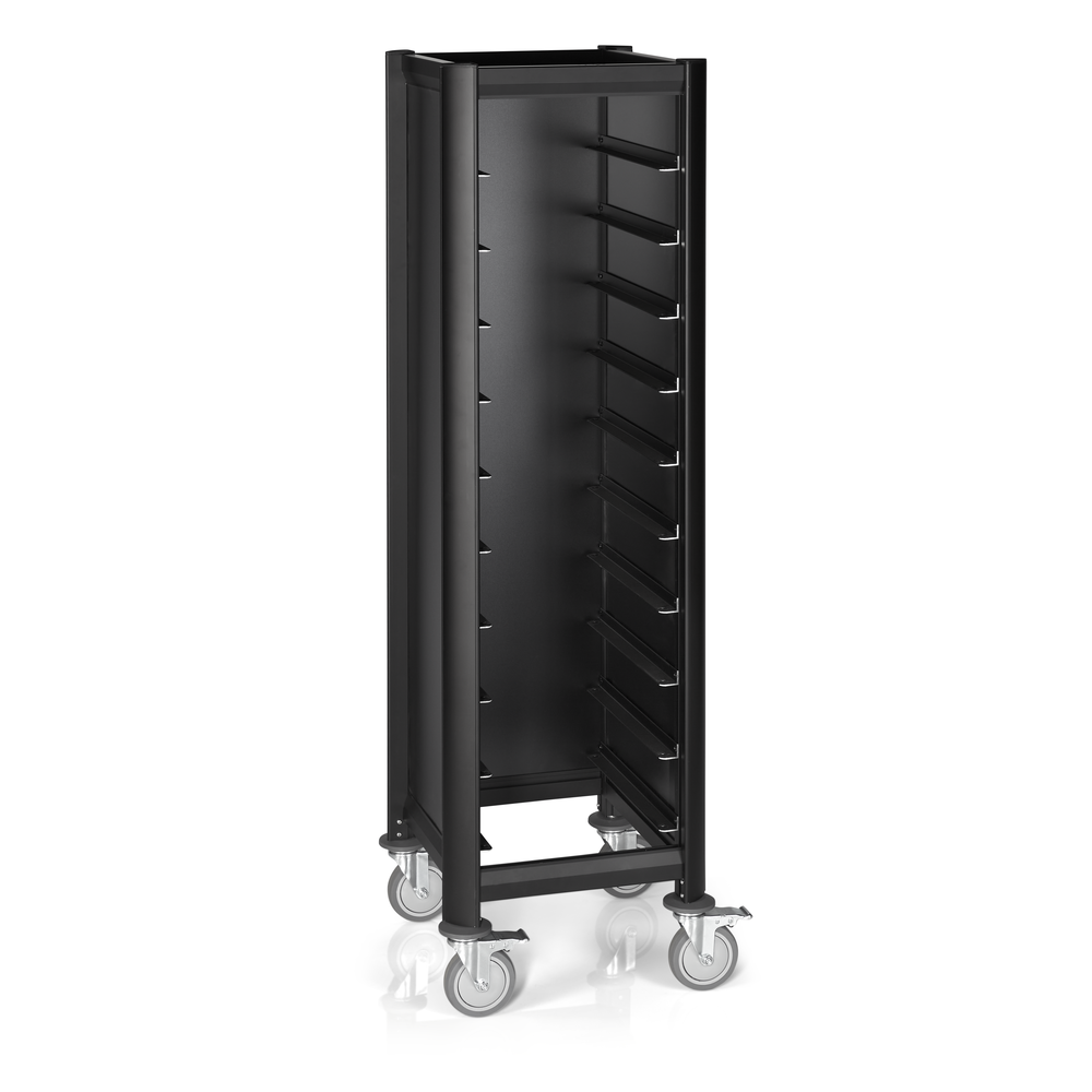 WAS Tablettwagen SINGLE MENSA BLACK, für 10 Tabletts, schwarz, 51,5 x 47,5 x 165