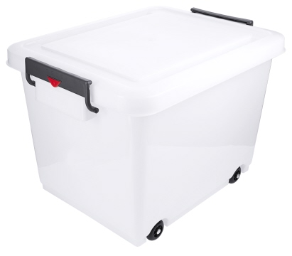 Contacto Transportbehälter 60 l, weiß mit Klemmbügel-Deckel + Rollen